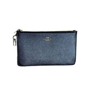 Double Zip Wallet Clutch In blue Metallic Caviar Leather